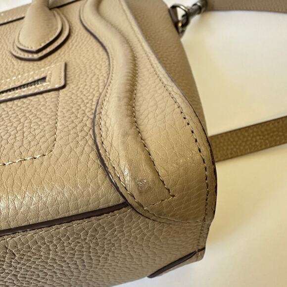 CELINE Luggage Nano Tote Bag Beige Pebbled Leather Handbag Crossbody - Picture 11 of 15